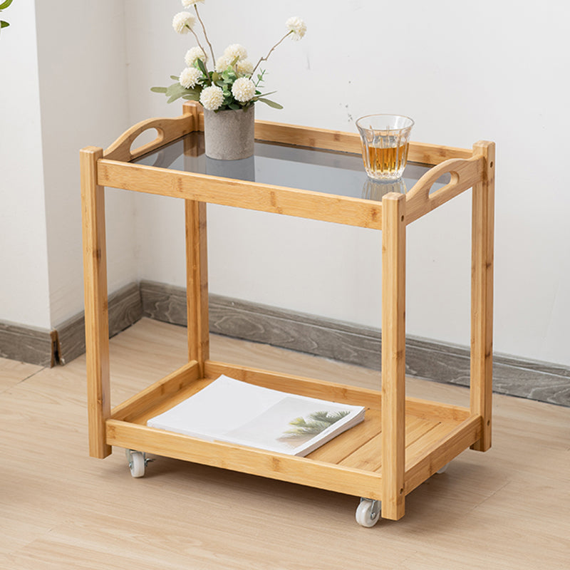 Contemporary Solid Wood 4 Legs Square Double Tier Accent Side Table