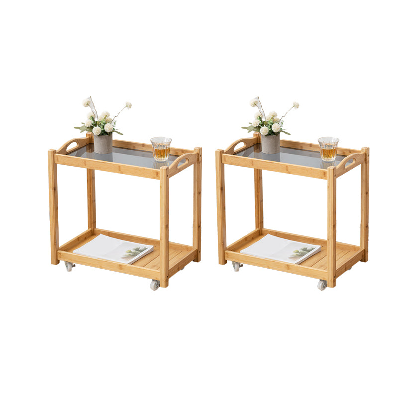 Contemporary Solid Wood 4 Legs Square Double Tier Accent Side Table