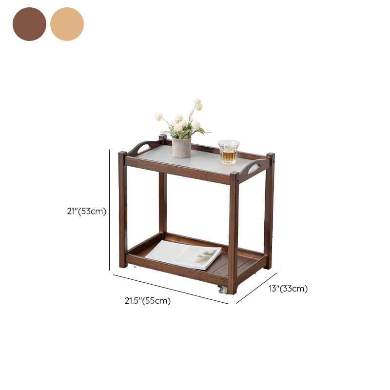 Contemporary Solid Wood 4 Legs Square Double Tier Accent Side Table