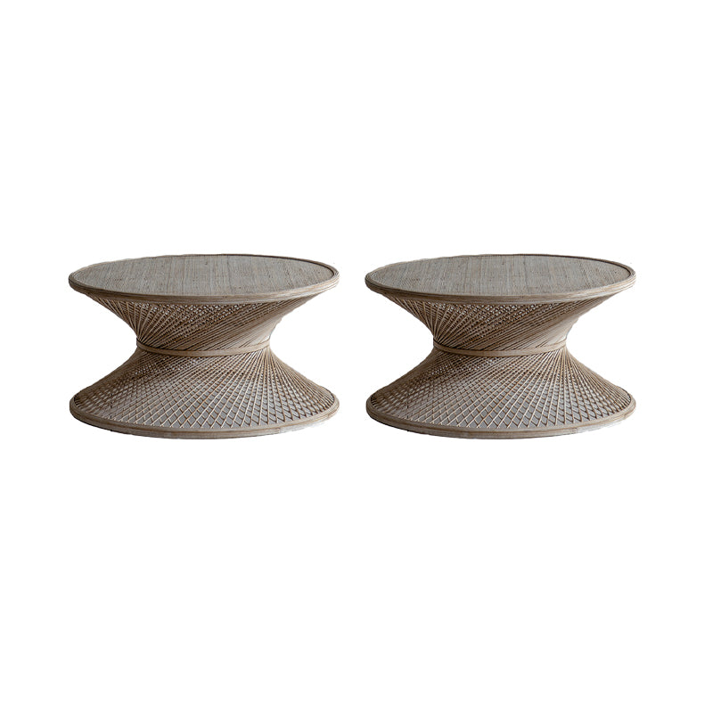 Farmhouse Bamboo Accent Side Table Geometric End Slide Table