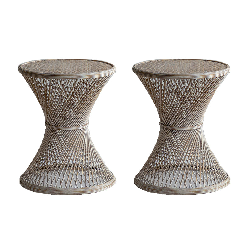 Farmhouse Bamboo Accent Side Table Geometric End Slide Table