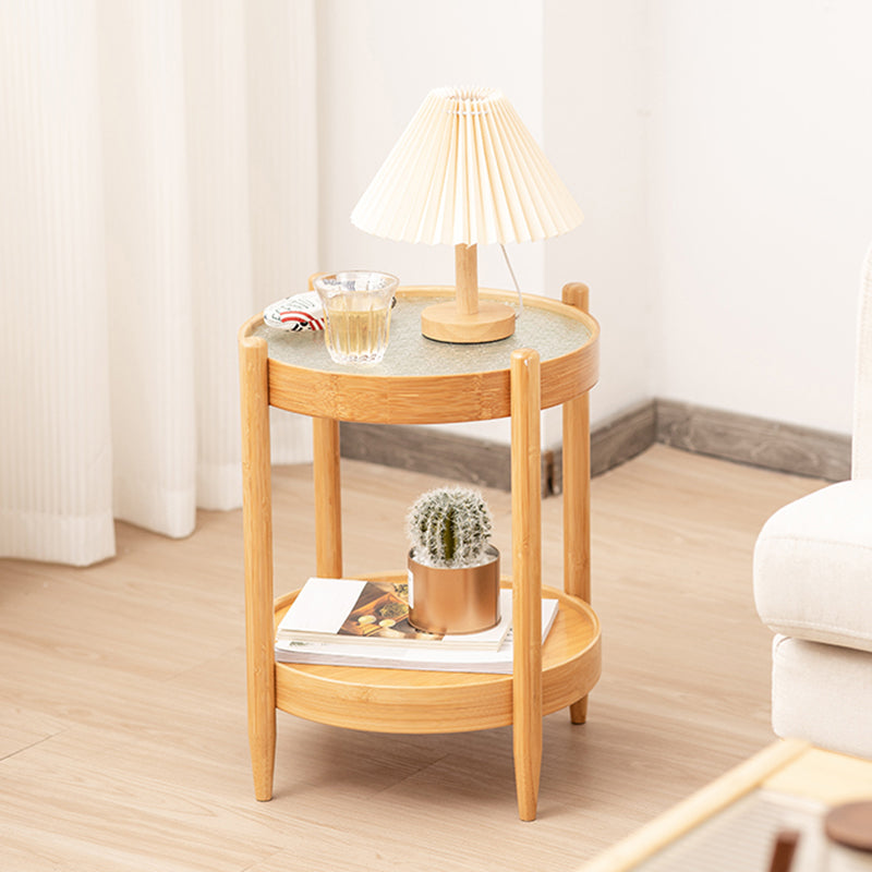 French Country Side Table Wood and Glass Round Accent Side Table
