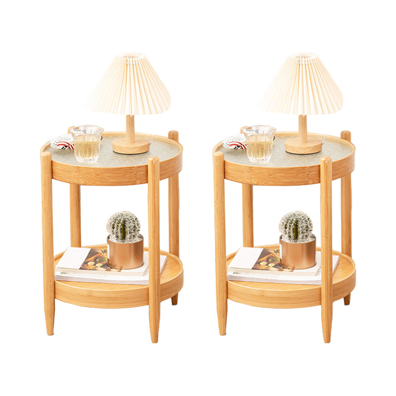 French Country Side Table Wood and Glass Round Accent Side Table