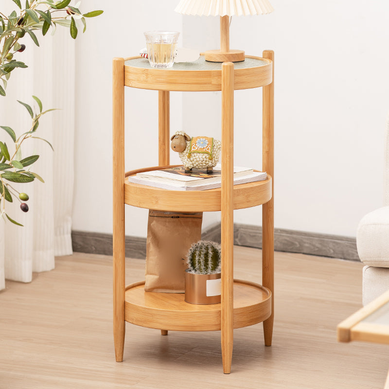 French Country Side Table Wood and Glass Round Accent Side Table