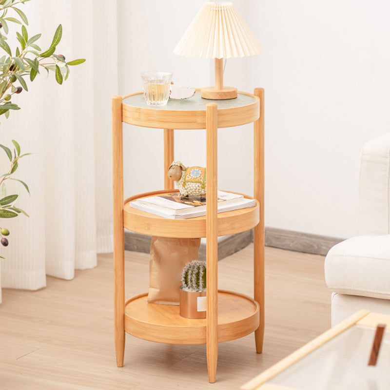 French Country Side Table Wood and Glass Round Accent Side Table