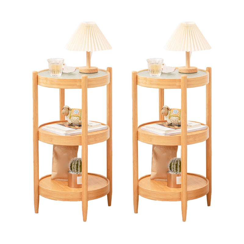French Country Side Table Wood and Glass Round Accent Side Table