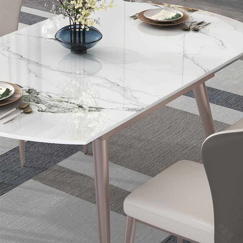 Metal Base Contemporary Dining Table Rectangle Stone Dining Table