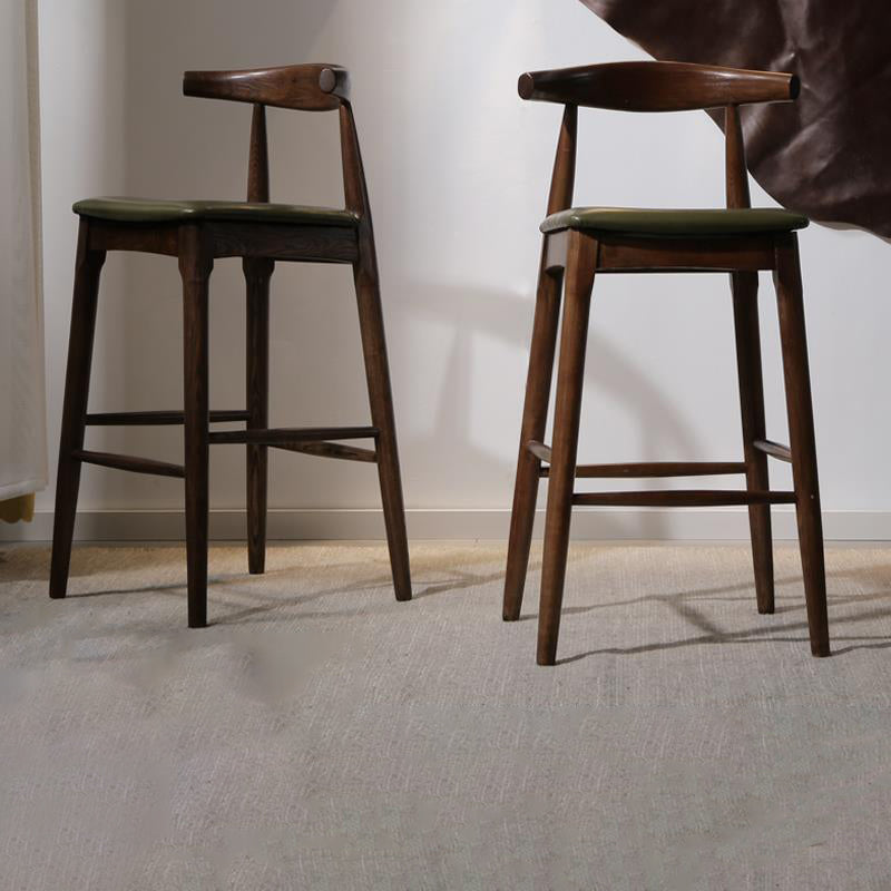 Faux Leather Dining Stools Industrial Bar Stool with Wood Base