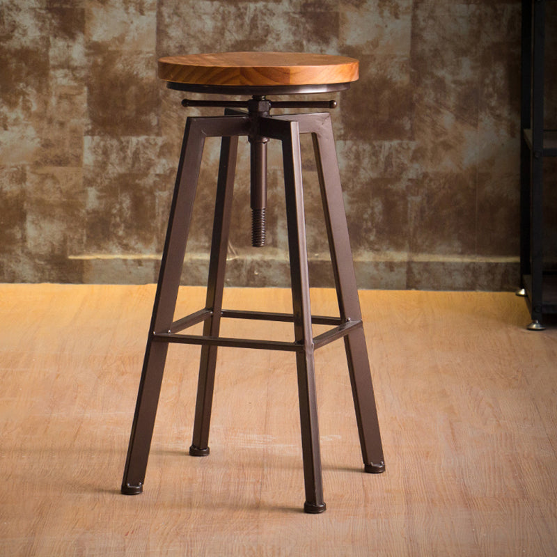 Industrial Armless Rotatable Counter Stool Iron Bar Stool with Pedal for Cafe