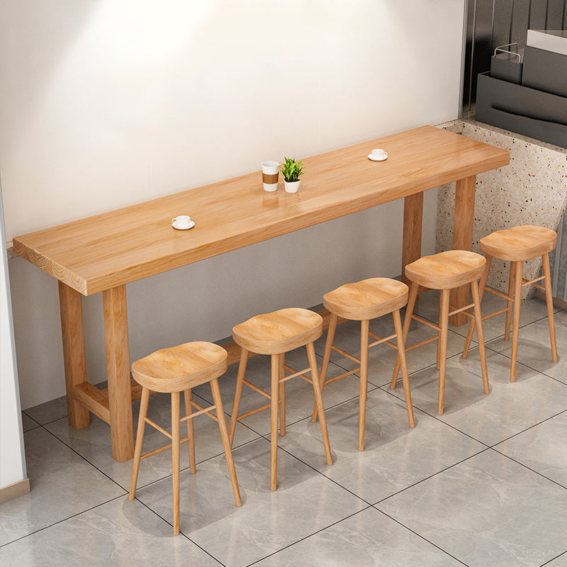 Modern Armless Backless Counter Stool Wood Bar Stool with Pedal for Milk Tea Shop