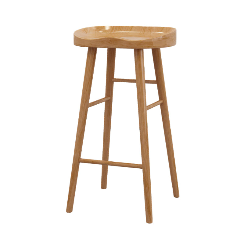 Modern Armless Backless Counter Stool Wood Bar Stool with Pedal for Milk Tea Shop