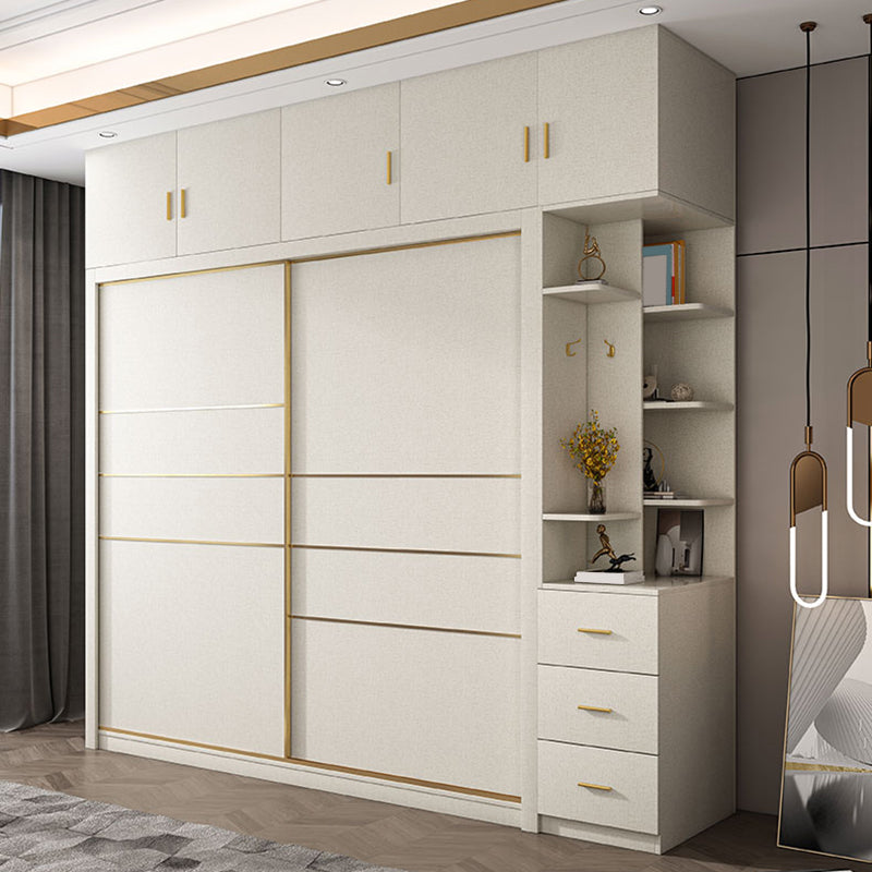 White Solid Wood Wardrobe Armoire Modern Sliding 2 Doors Wardrobe
