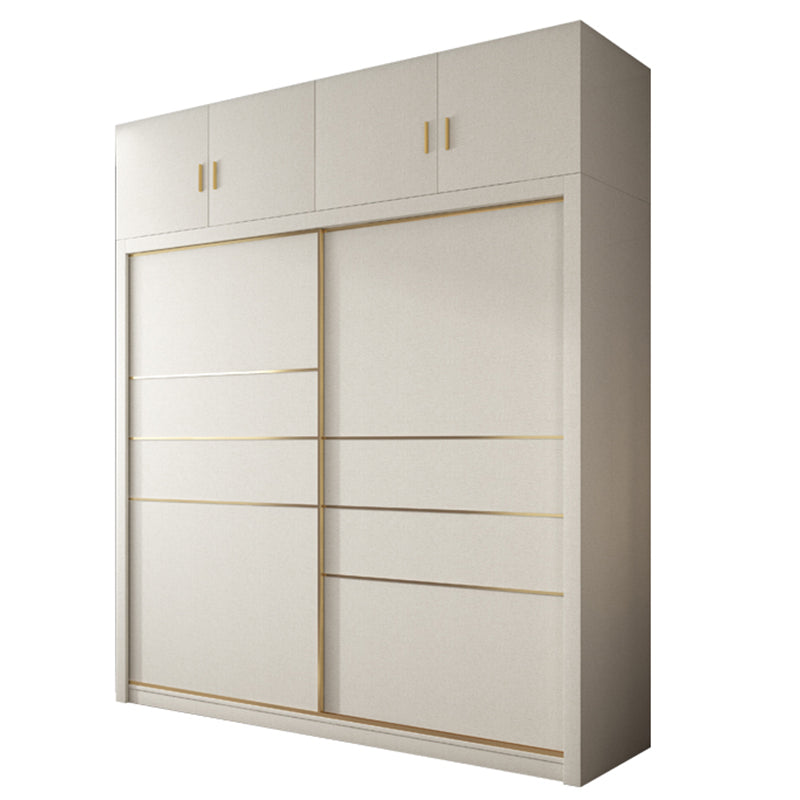 White Solid Wood Wardrobe Armoire Modern Sliding 2 Doors Wardrobe