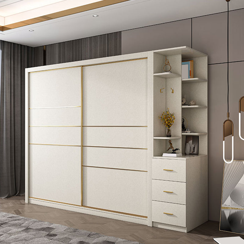 White Solid Wood Wardrobe Armoire Modern Sliding 2 Doors Wardrobe