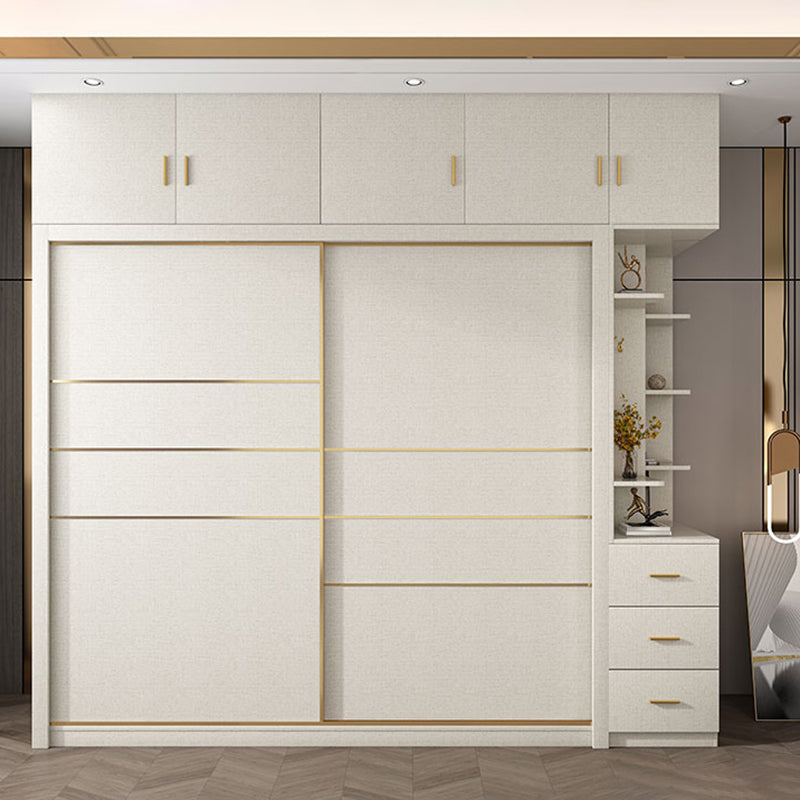 White Solid Wood Wardrobe Armoire Modern Sliding 2 Doors Wardrobe
