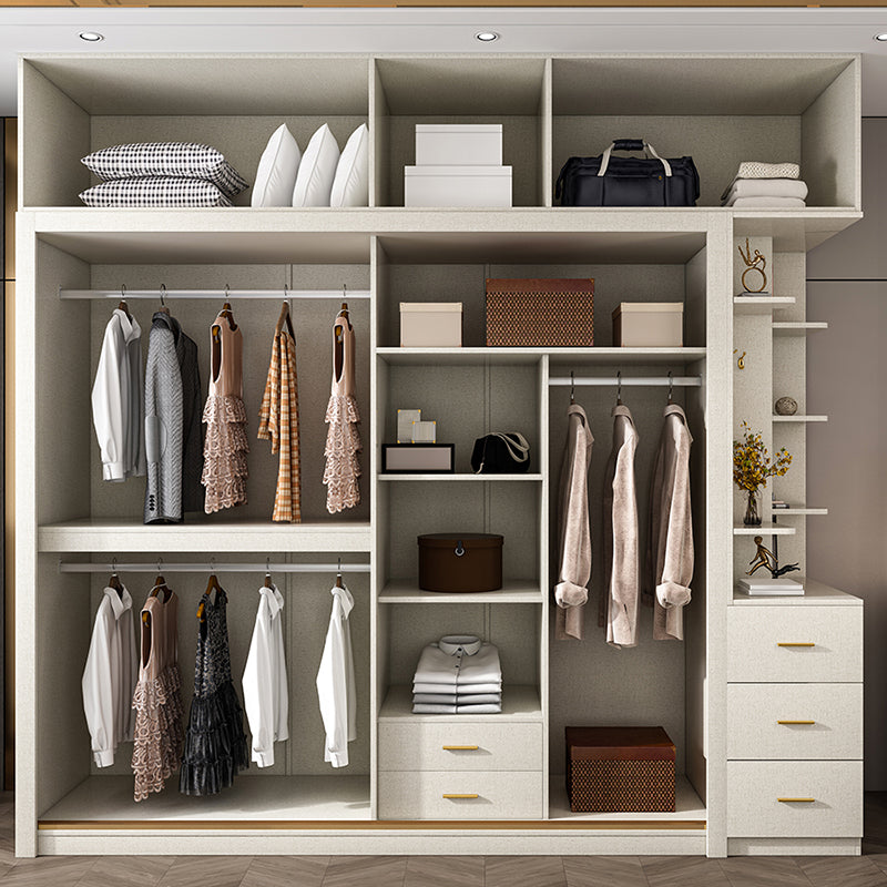 White Solid Wood Wardrobe Armoire Modern Sliding 2 Doors Wardrobe