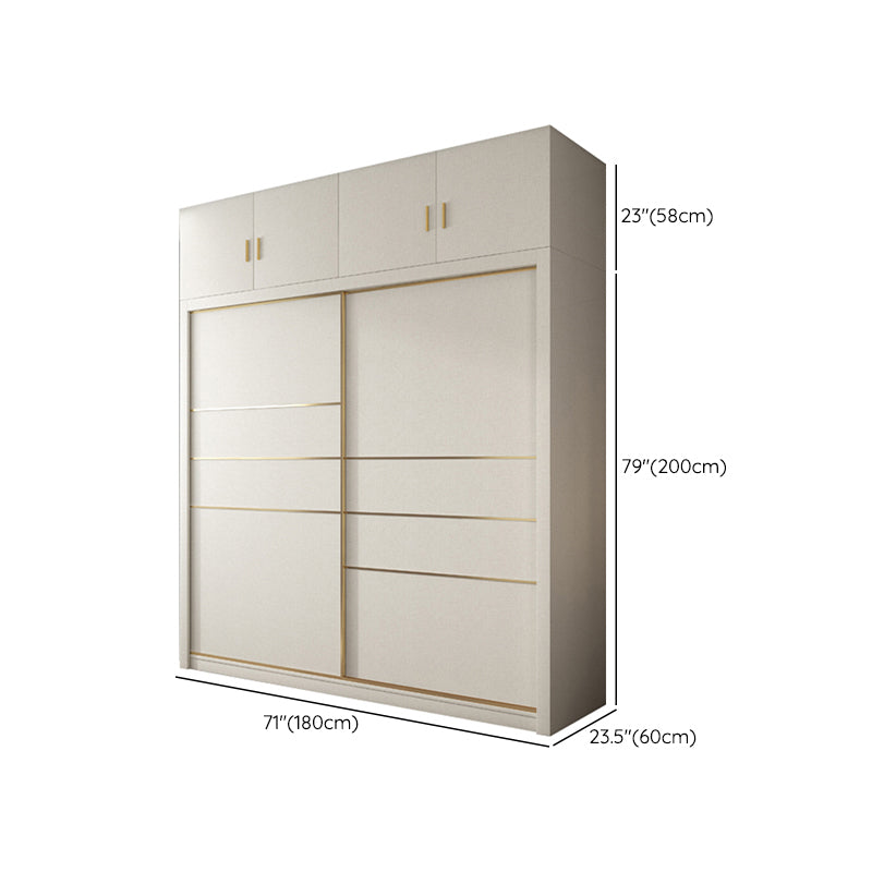White Solid Wood Wardrobe Armoire Modern Sliding 2 Doors Wardrobe