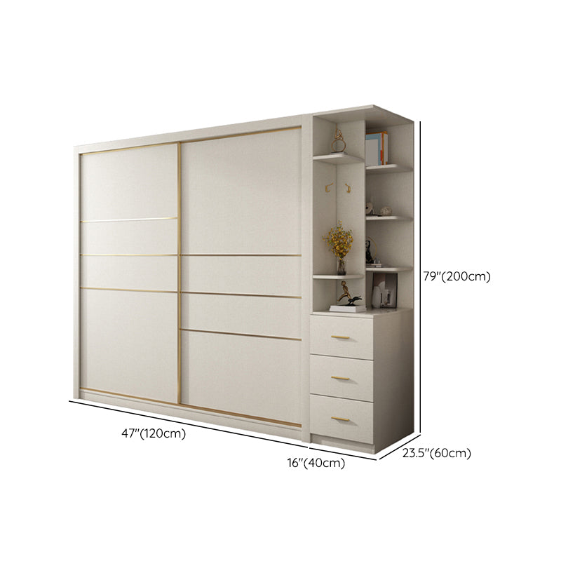 White Solid Wood Wardrobe Armoire Modern Sliding 2 Doors Wardrobe