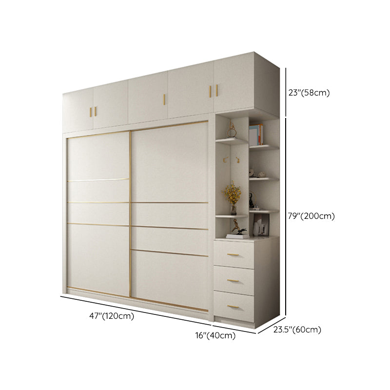 White Solid Wood Wardrobe Armoire Modern Sliding 2 Doors Wardrobe
