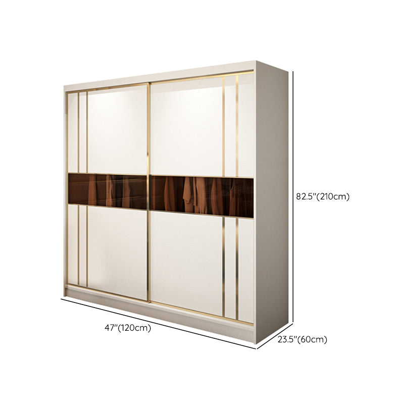 Contemporary Soft Close Doors Wardrobe Cabinet White Wood Sliding Doors with Shelves