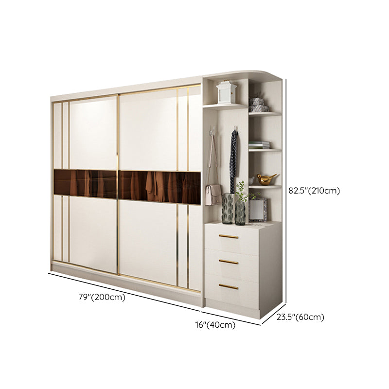 Contemporary Soft Close Doors Wardrobe Cabinet White Wood Sliding Doors with Shelves
