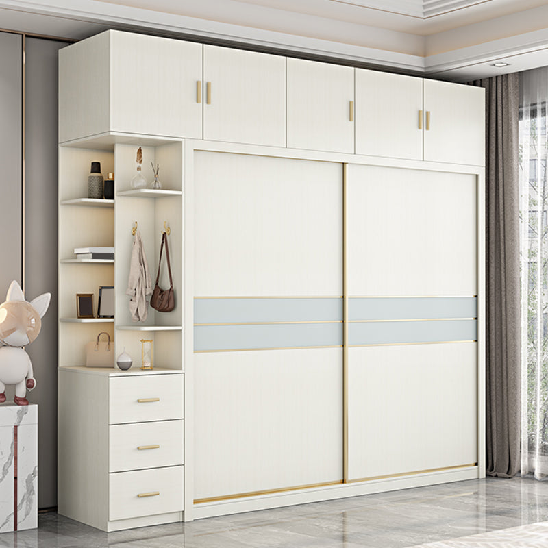 Contemporary Freestanding Wood Wardrobe Sliding Soft Close Doors in White