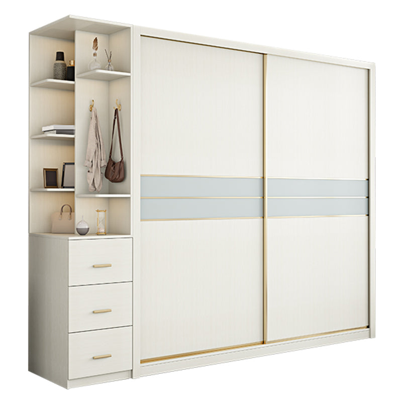 Contemporary Freestanding Wood Wardrobe Sliding Soft Close Doors in White