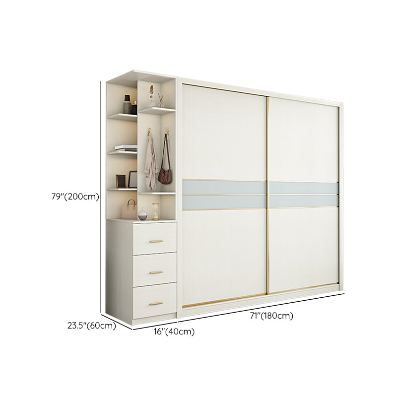 Contemporary Freestanding Wood Wardrobe Sliding Soft Close Doors in White