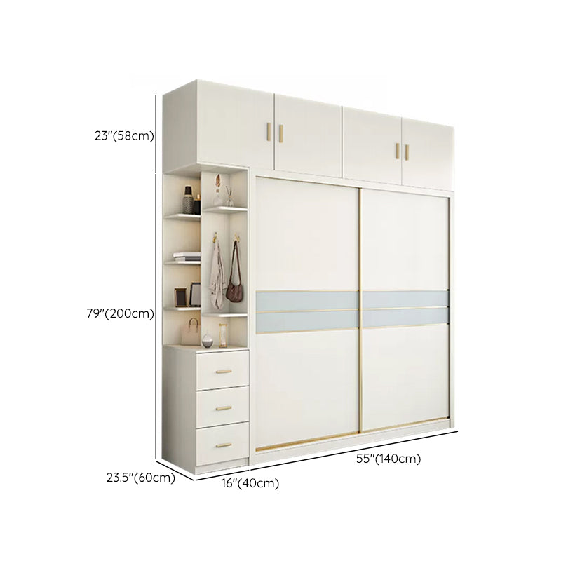 Contemporary Freestanding Wood Wardrobe Sliding Soft Close Doors in White