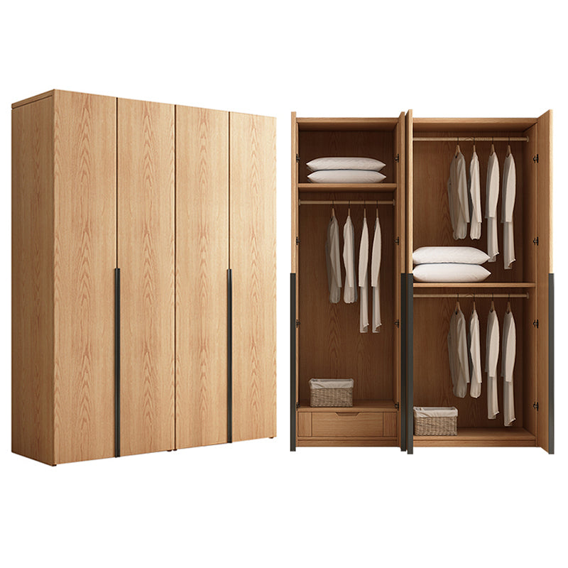 Contemporary Freestanding Natural Wardrobe Oak Solid Wood Wardrobe with Shelves