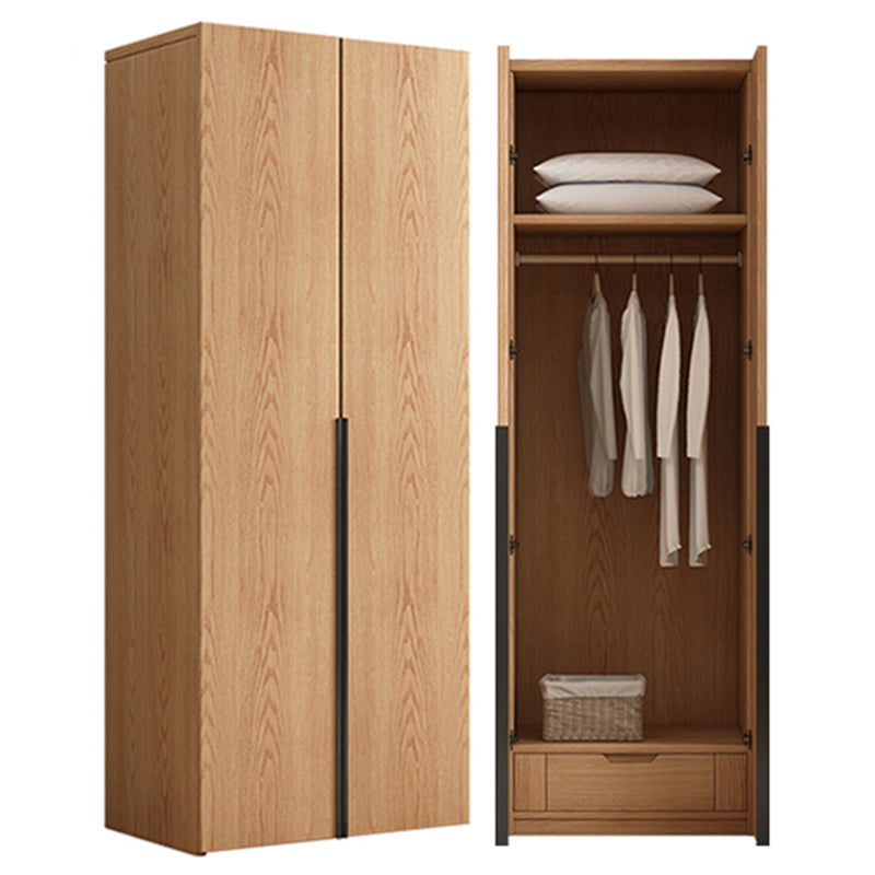 Contemporary Freestanding Natural Wardrobe Oak Solid Wood Wardrobe with Shelves