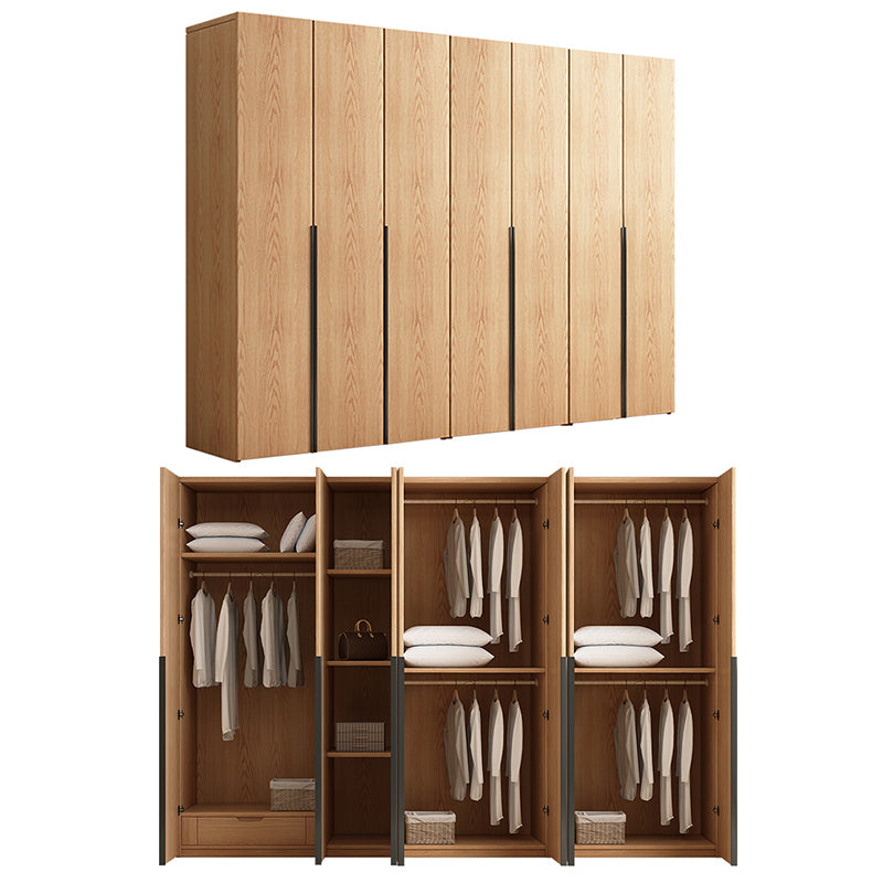 Contemporary Freestanding Natural Wardrobe Oak Solid Wood Wardrobe with Shelves