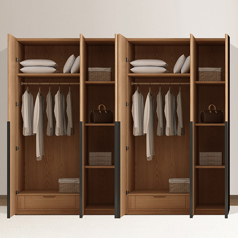 Contemporary Freestanding Natural Wardrobe Oak Solid Wood Wardrobe with Shelves