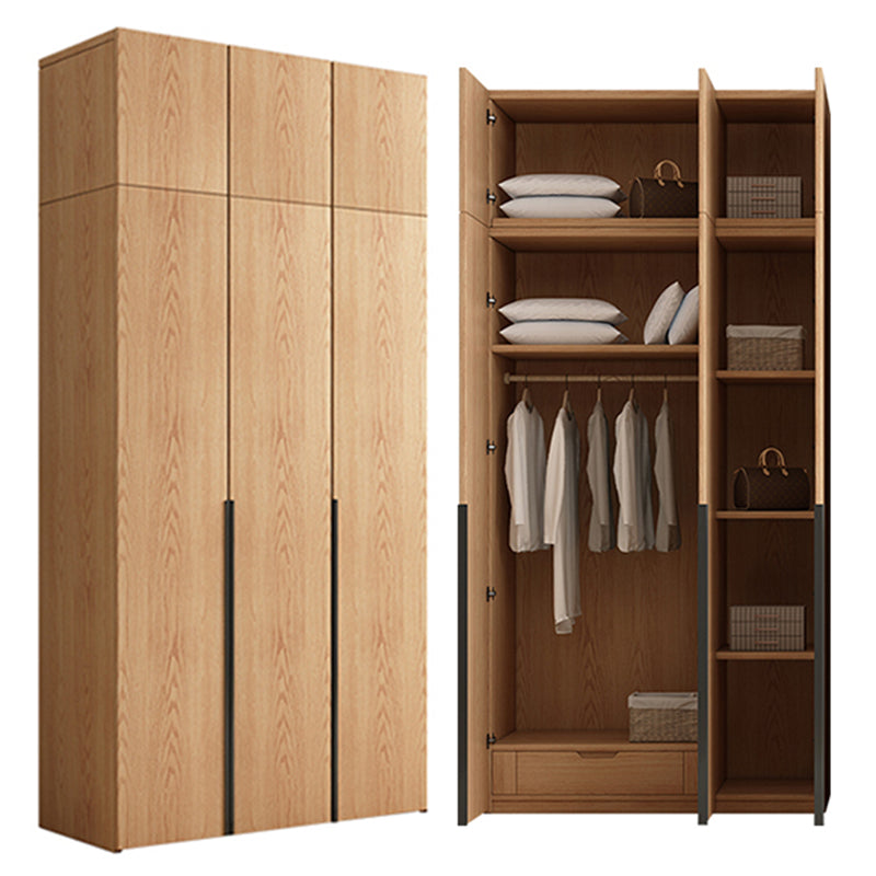 Contemporary Freestanding Natural Wardrobe Oak Solid Wood Wardrobe with Shelves