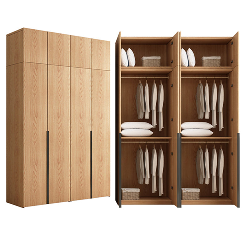 Contemporary Freestanding Natural Wardrobe Oak Solid Wood Wardrobe with Shelves
