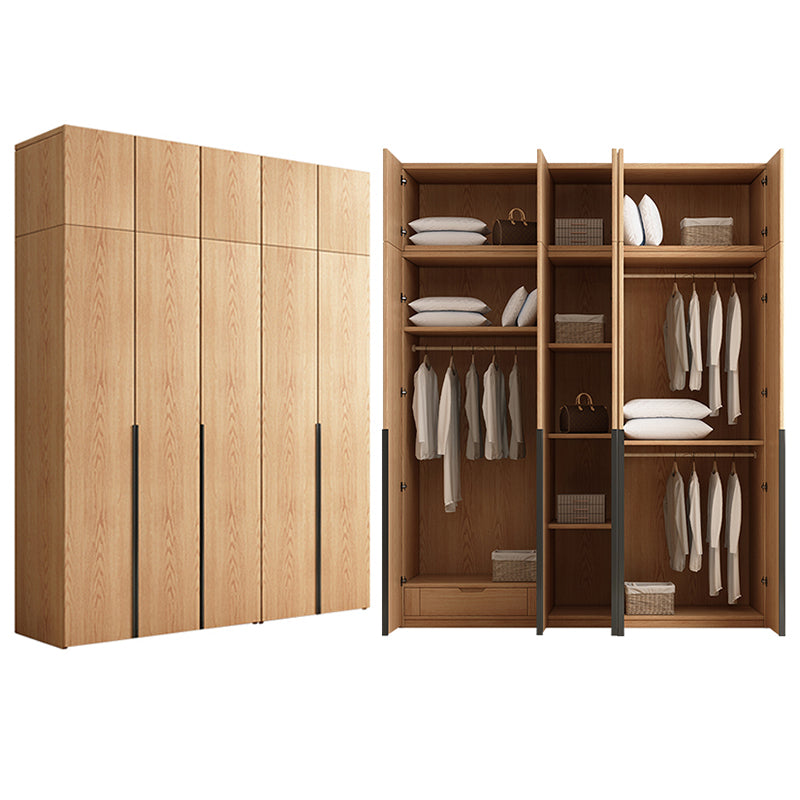 Contemporary Freestanding Natural Wardrobe Oak Solid Wood Wardrobe with Shelves