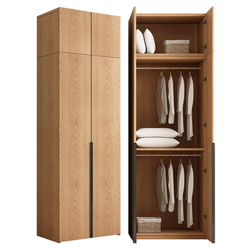 Contemporary Freestanding Natural Wardrobe Oak Solid Wood Wardrobe with Shelves