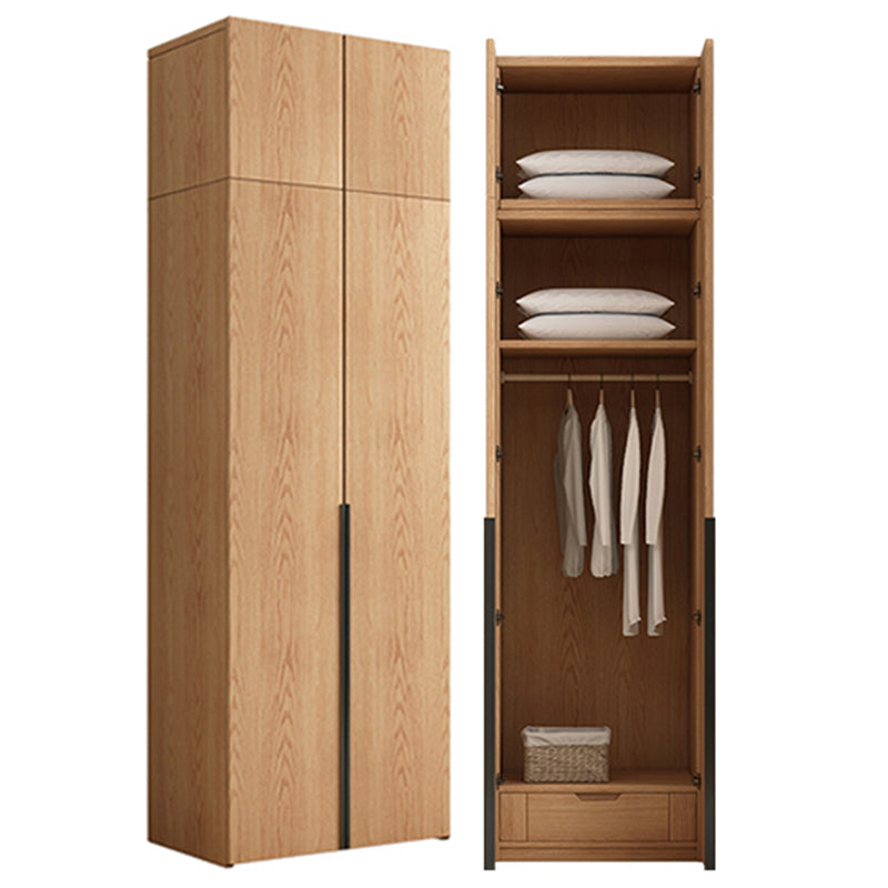 Contemporary Freestanding Natural Wardrobe Oak Solid Wood Wardrobe with Shelves