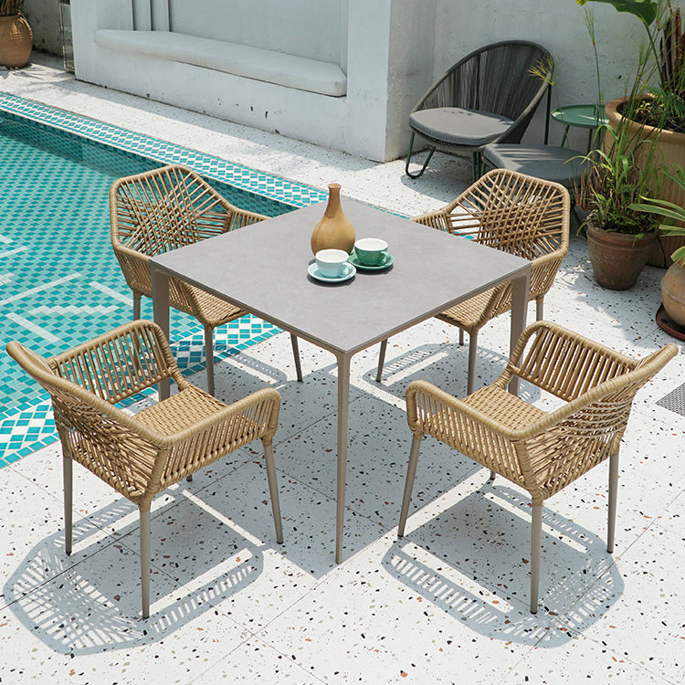 Boho Style Dining Set Stone Top 1/5/7 Pieces Dining Set with Metal Base