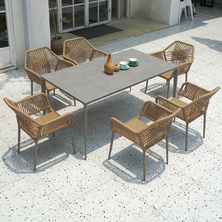 Boho Style Dining Set Stone Top 1/5/7 Pieces Dining Set with Metal Base