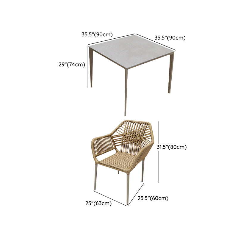 Boho Style Dining Set Stone Top 1/5/7 Pieces Dining Set with Metal Base