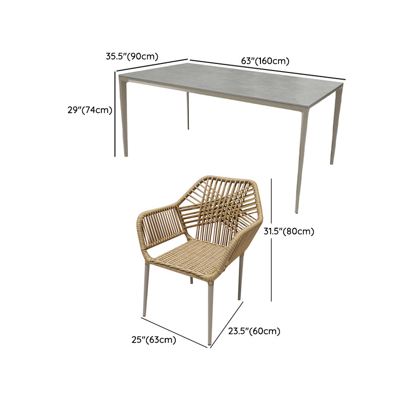 Boho Style Dining Set Stone Top 1/5/7 Pieces Dining Set with Metal Base