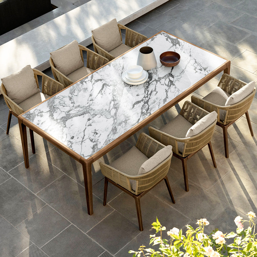 Rectangular Dining Set Stone 1/7 Pieces Dining Set with Wooden Base