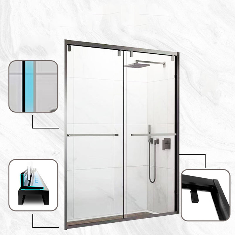 Double Shift Thickened Tempered Glass Shower Door, Semi Frameless Stainless Steel