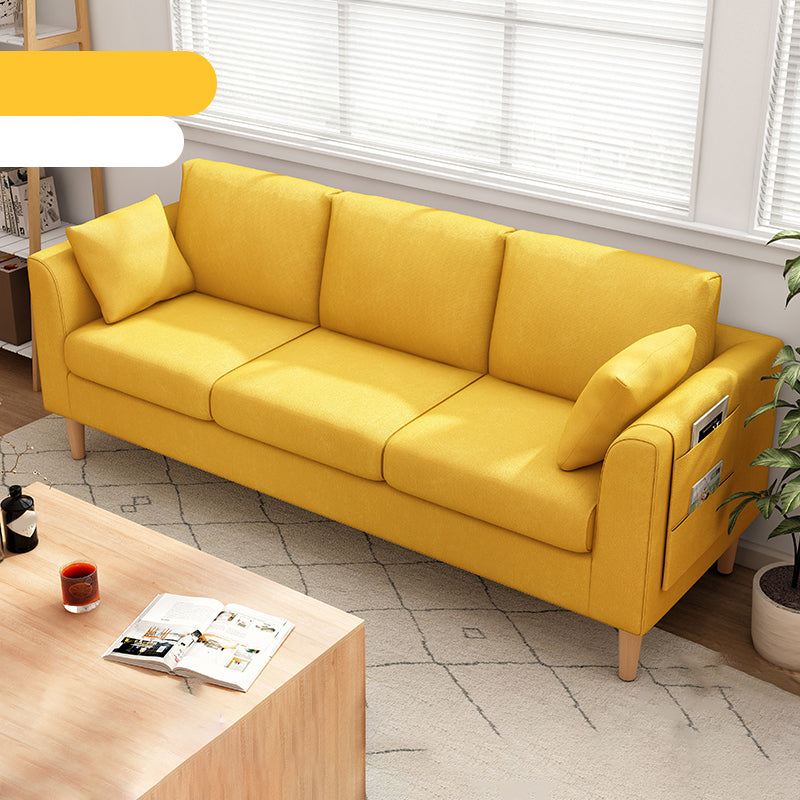 Scandinavian 3 Seater Sofa with Pillows Back and Tuxedo Arm and Solid Wood Legs