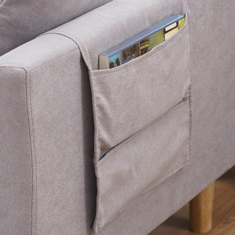 Scandinavian 3 Seater Sofa with Pillows Back and Tuxedo Arm and Solid Wood Legs