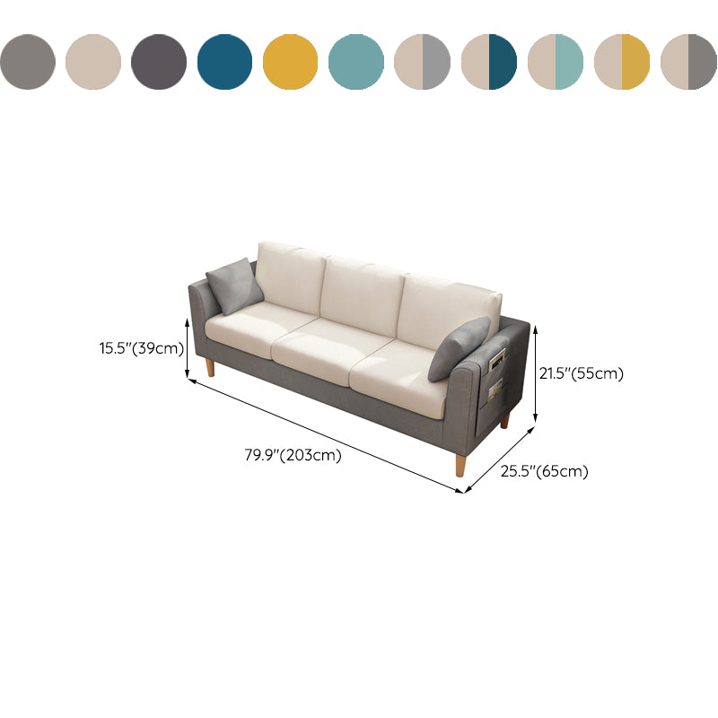 Scandinavian 3 Seater Sofa with Pillows Back and Tuxedo Arm and Solid Wood Legs
