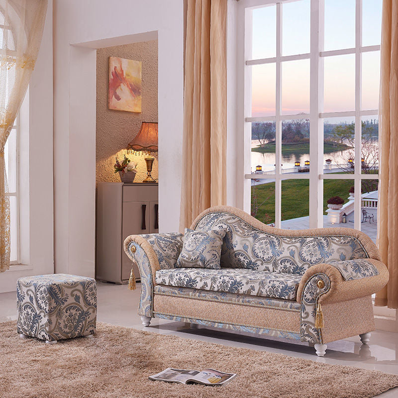 Bohemian Damask Flared Arms Chaise Lounge with Cushioned for Bedroom and Living Room