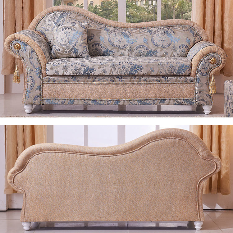 Bohemian Damask Flared Arms Chaise Lounge with Cushioned for Bedroom and Living Room