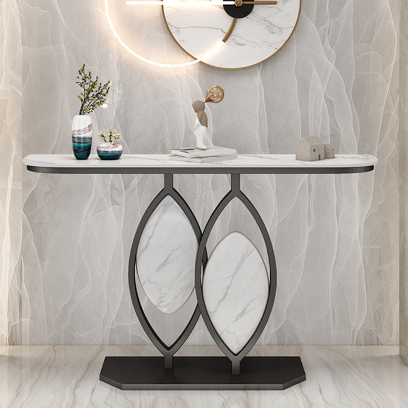 Glam Stone Iron Console Table Half Moon Console Sofa Table for Hall